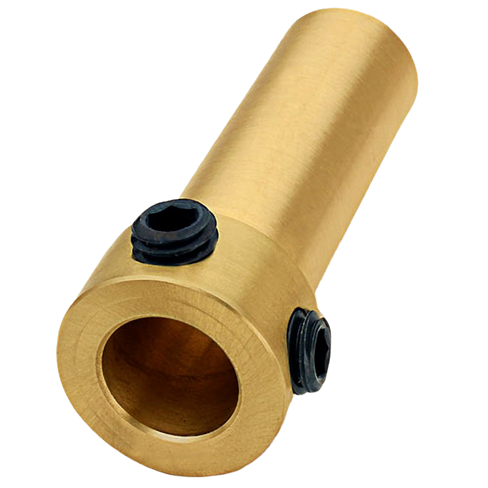 Brass collet adapter with set screws for securing drill or tool attachments in home improvement projects