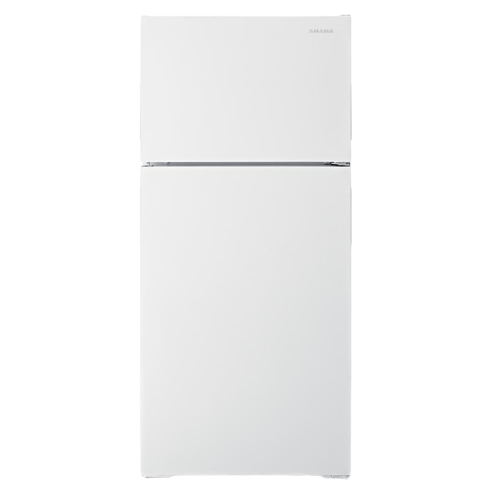 White 28-inch top-freezer refrigerator with smooth finish, ideal for kitchen appliances in home improvement projects