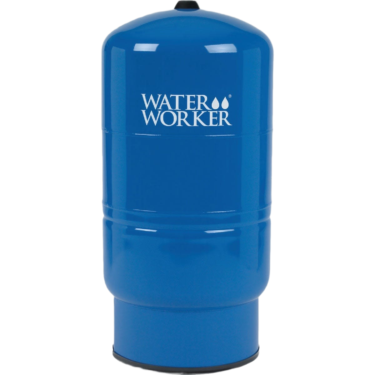 Tall blue vertical pressure tank for well water systems with Water Worker logo and smooth finish