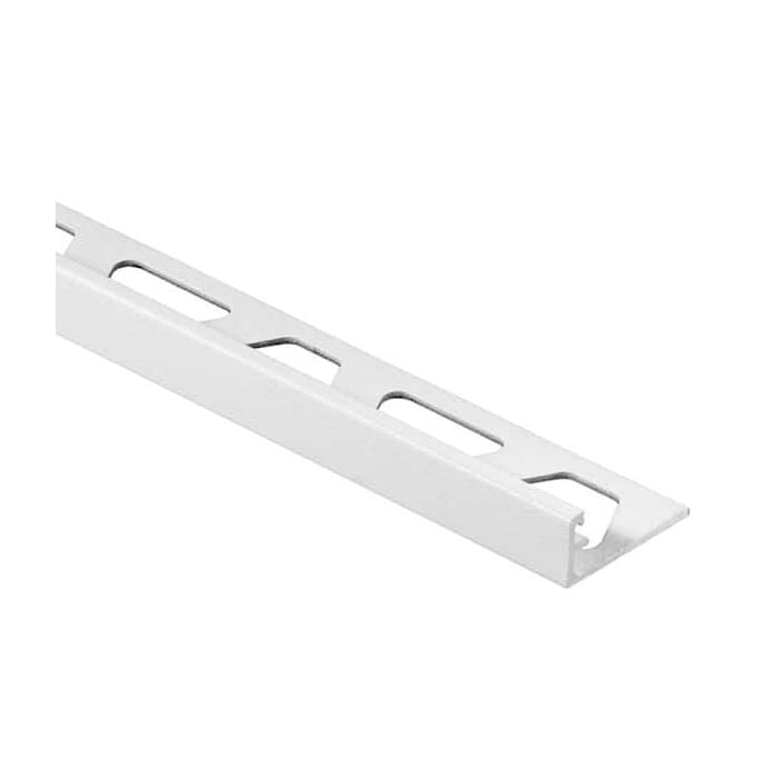 Matte white aluminum edge trim with perforated flange designed for home improvement installations