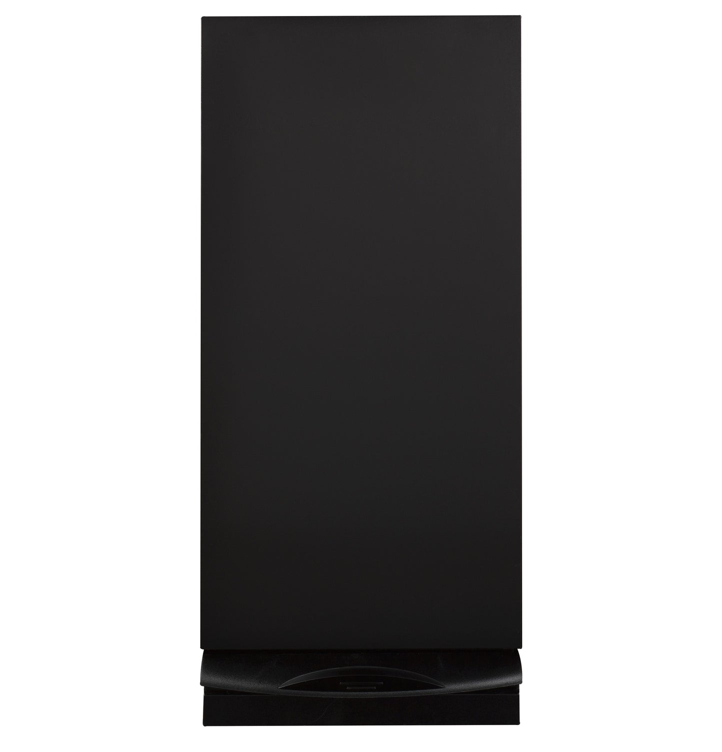 Black built-in trash compactor with curved handle, designed for kitchen and home improvement appliances collection