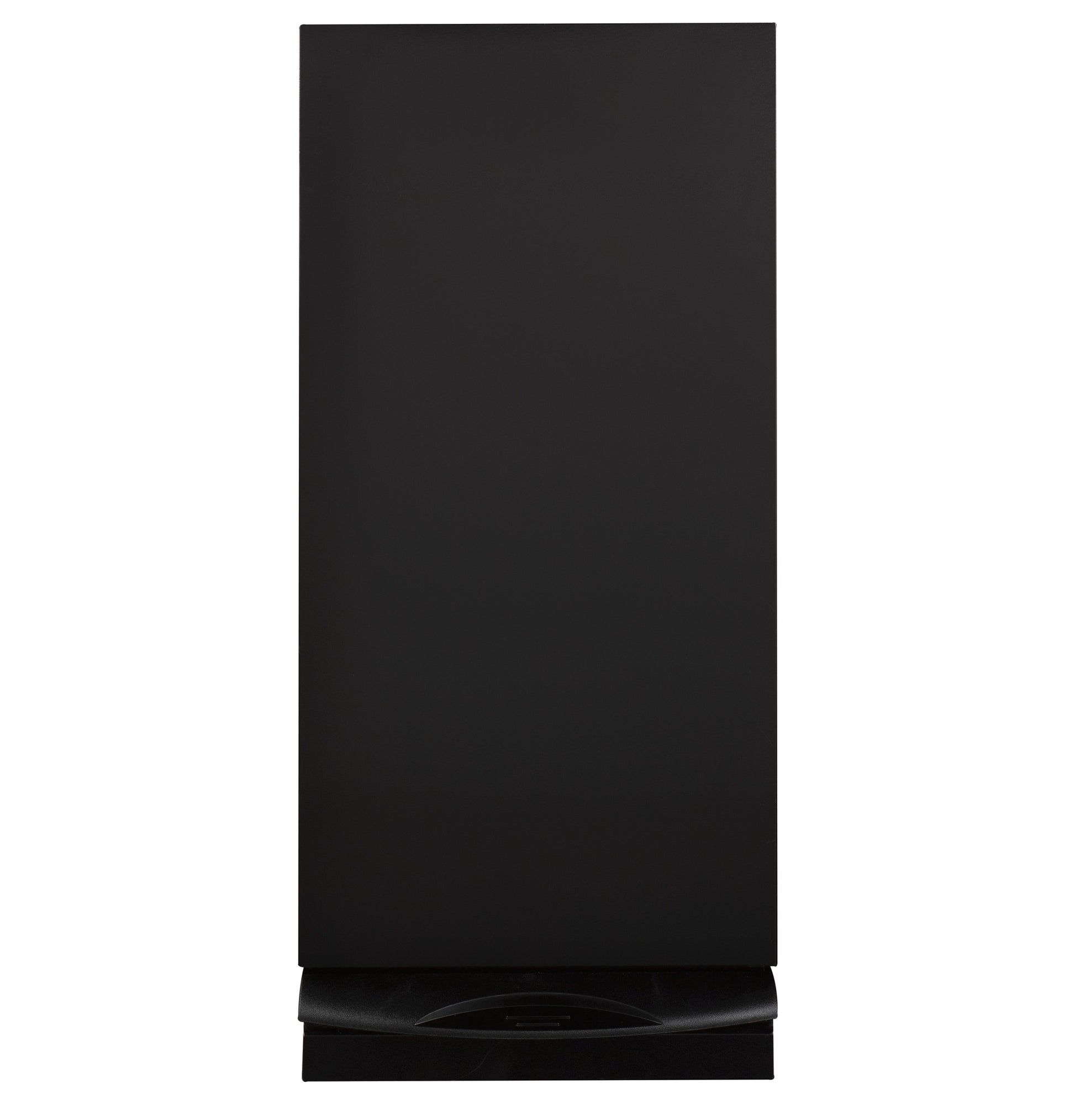 Black built-in trash compactor with curved handle, designed for kitchen and home improvement appliances collection