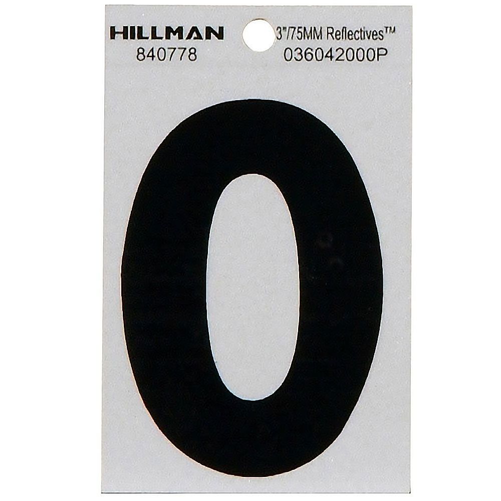 Black adhesive house number zero on white backing for outdoor use in home improvement and hardware collections