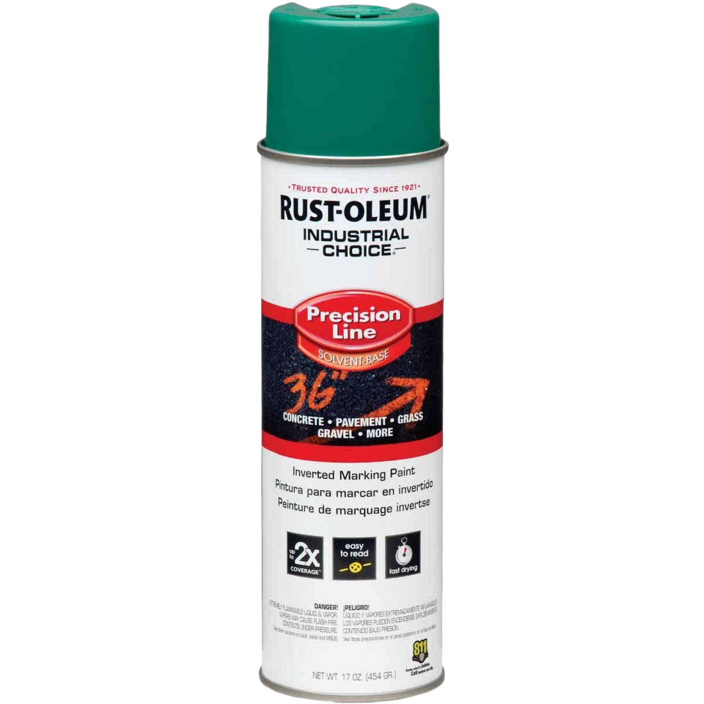 Green capped Rust-Oleum Industrial Choice spray paint can for marking on concrete and pavement in Paint & Supplies collections