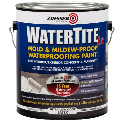 One gallon of bright white latex waterproofing paint for masonry and concrete with mold and mildew resistance under $50 collections