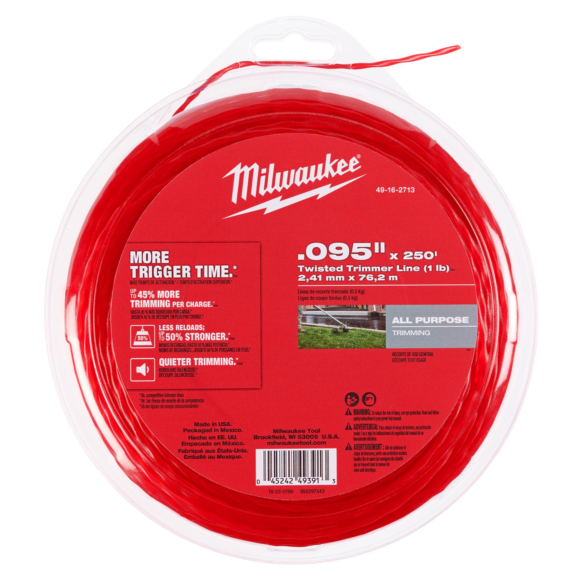 Red twisted string trimmer line spool designed for all-purpose trimming in tools and home improvement projects