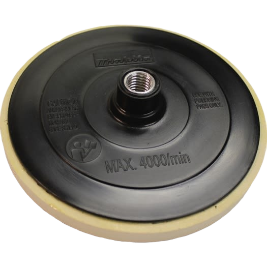 Black 7-inch backing pad with hook and loop surface and metal threaded arbor for woodworking tool accessories and home improvement