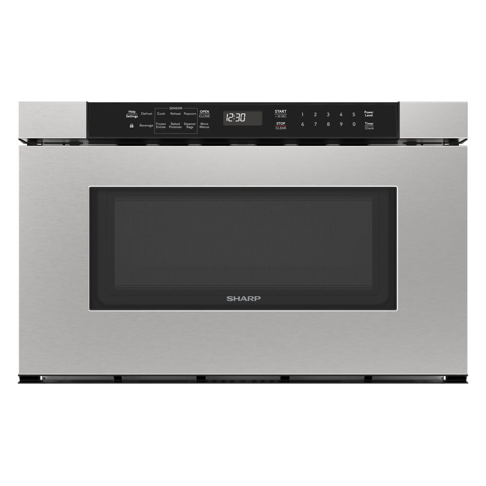 Stainless steel microwave drawer with sensor cooking and angled touch controls from Microwaves and Kitchen & Kitchenware collections