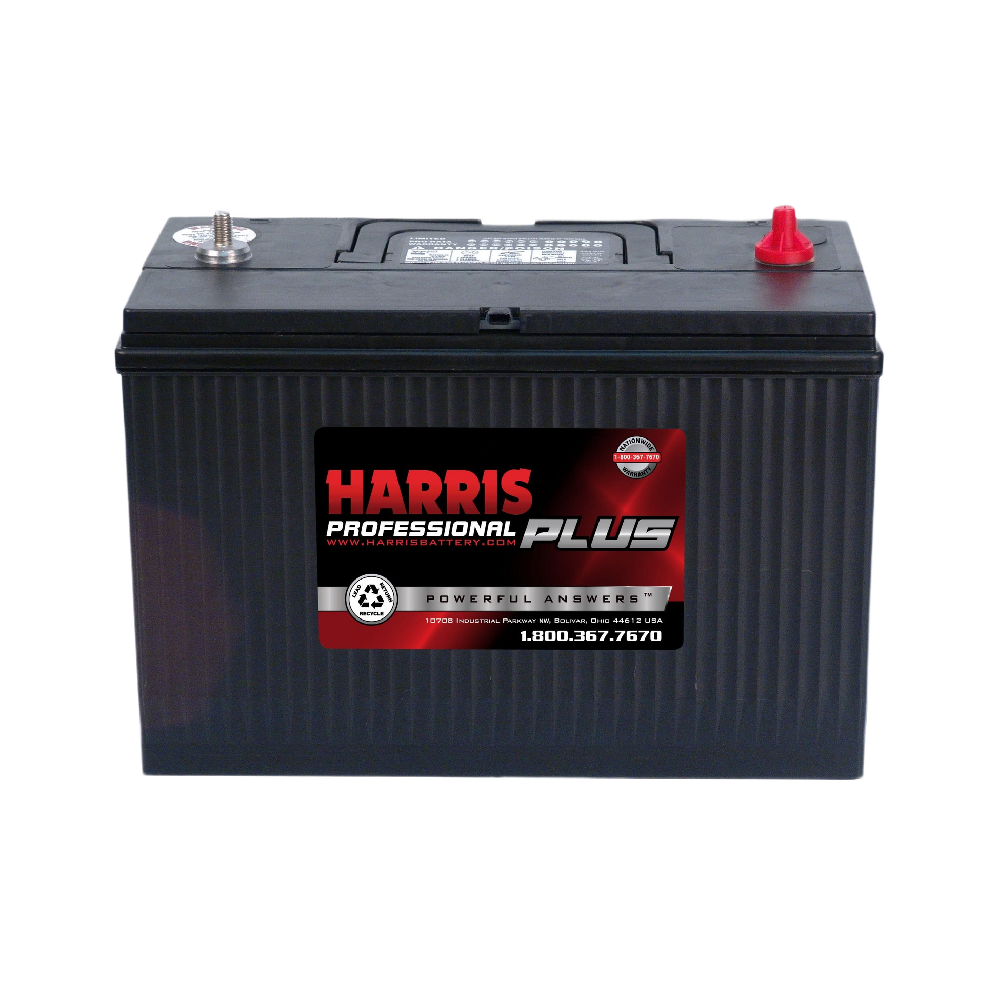 Black Harris Professional Plus flooded lead acid battery with red and silver terminals for automotive and all products collection