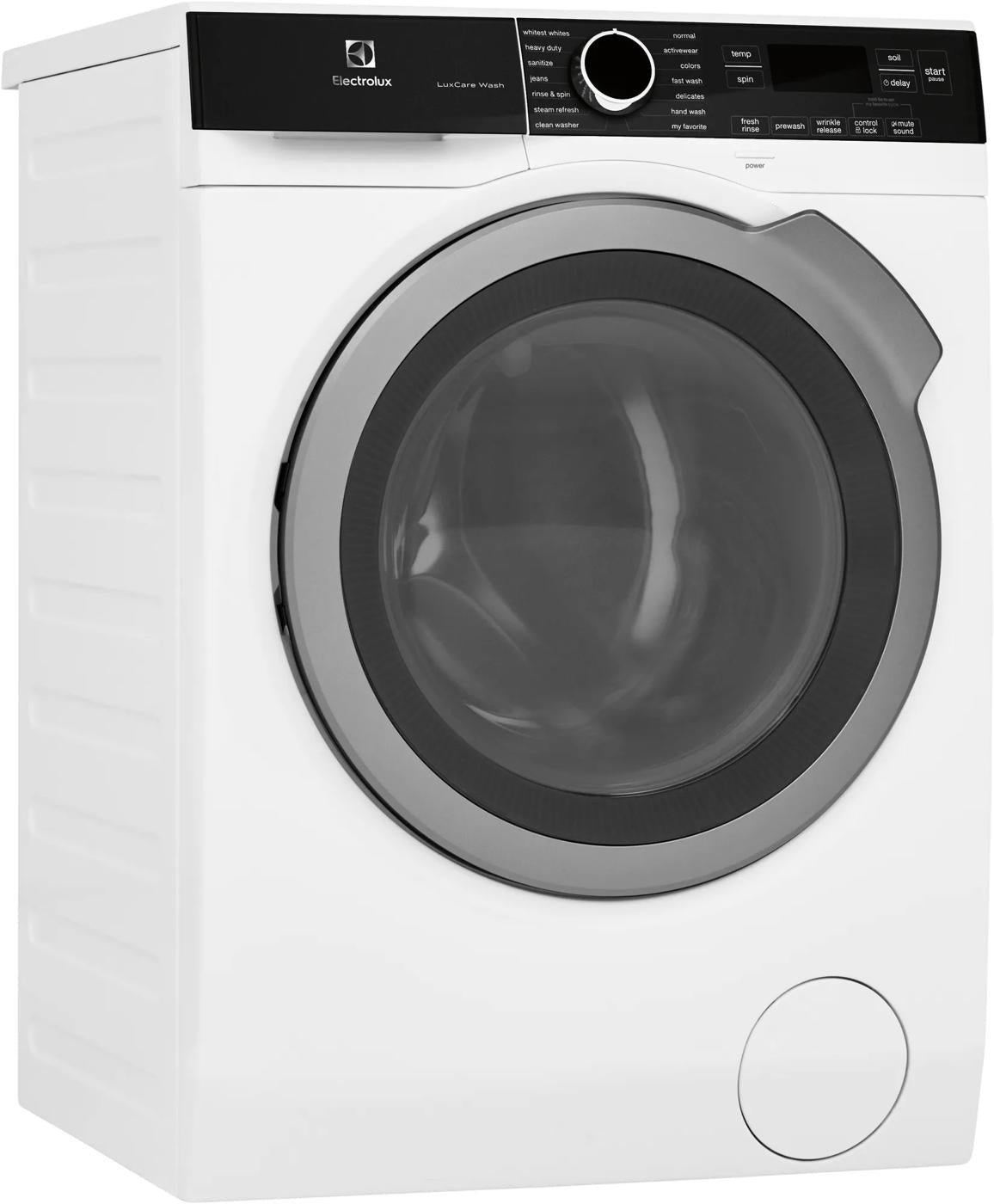 White front load compact washer with digital control panel and large round door in washers and dryers collection