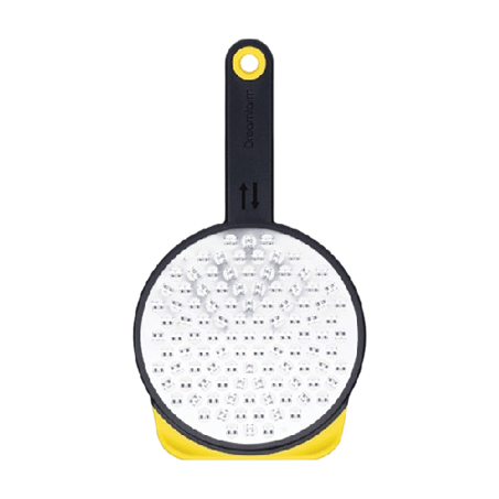 Yellow medium-sized two-sided speed grater with ergonomic handle for kitchen gadgets and kitchenware collections under $50