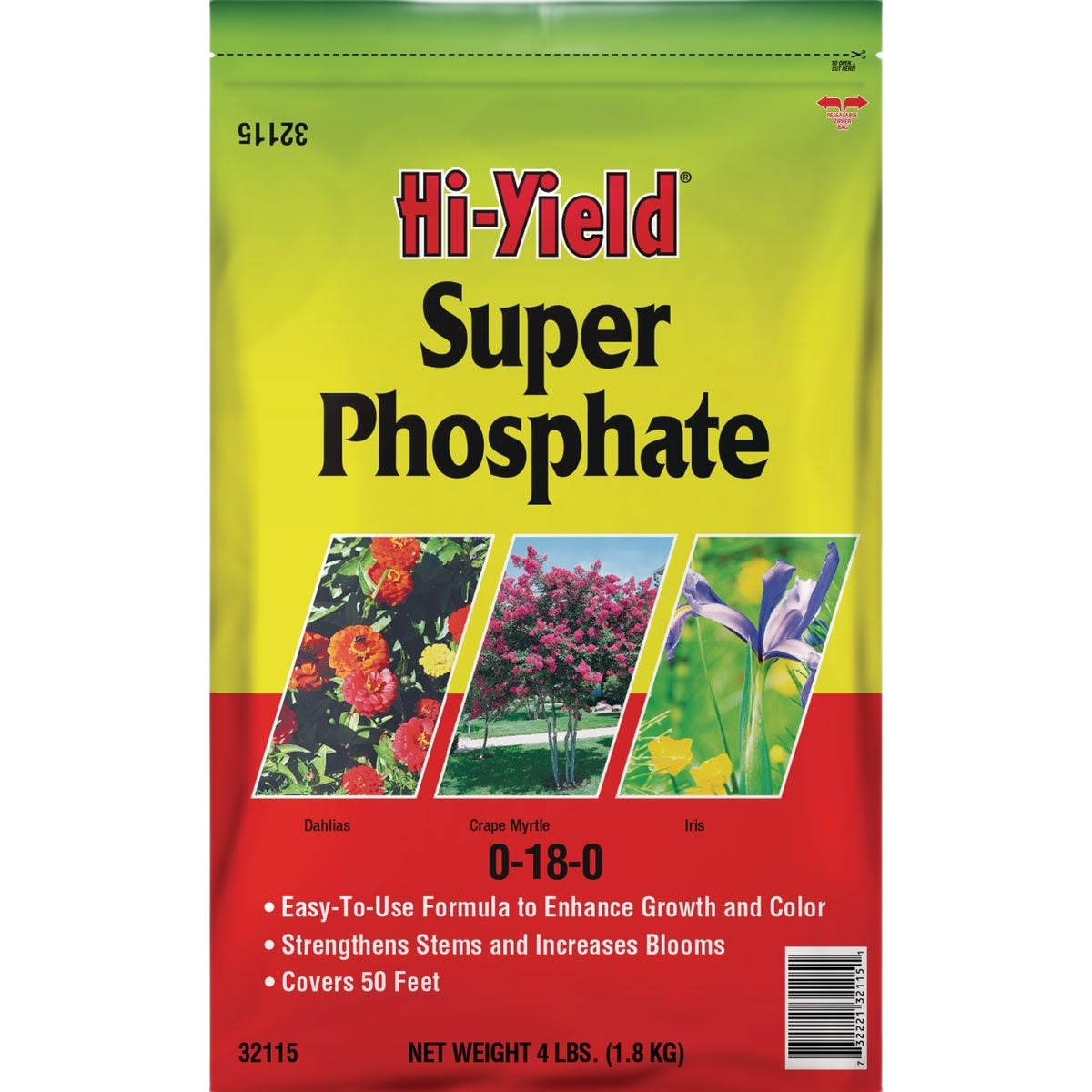 Bag of dry super phosphate plant fertilizer for lawn and garden plant care promoting root and bloom growth