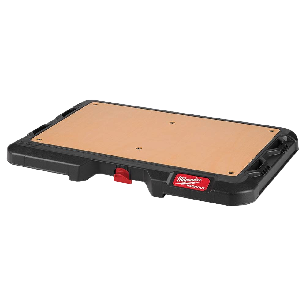 Portable worktop with marine grade wood surface and durable polymer frame for tool storage and workshop organization