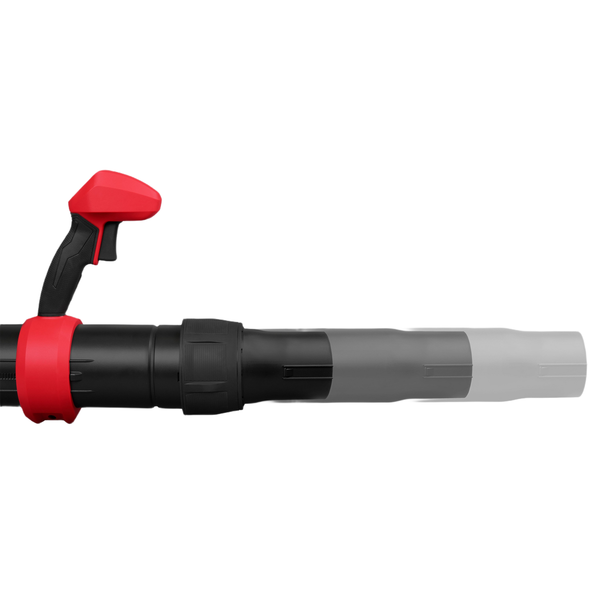 Black and red blower tube with ergonomic trigger handle for precise airflow control in outdoor home improvement tasks