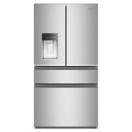Stainless steel 36-inch wide true counter depth 4-door French door refrigerator with in-door filtered water dispenser and ice maker, part of refrigerators and kitchen appliances collections.