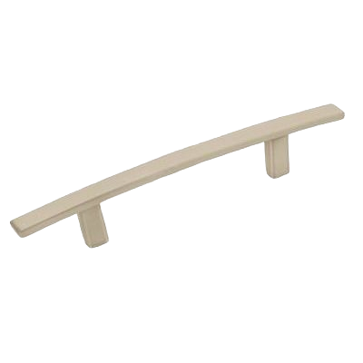 Satin nickel curved cabinet pull with 3-3/4 inch center-to-center mounting for home improvement projects