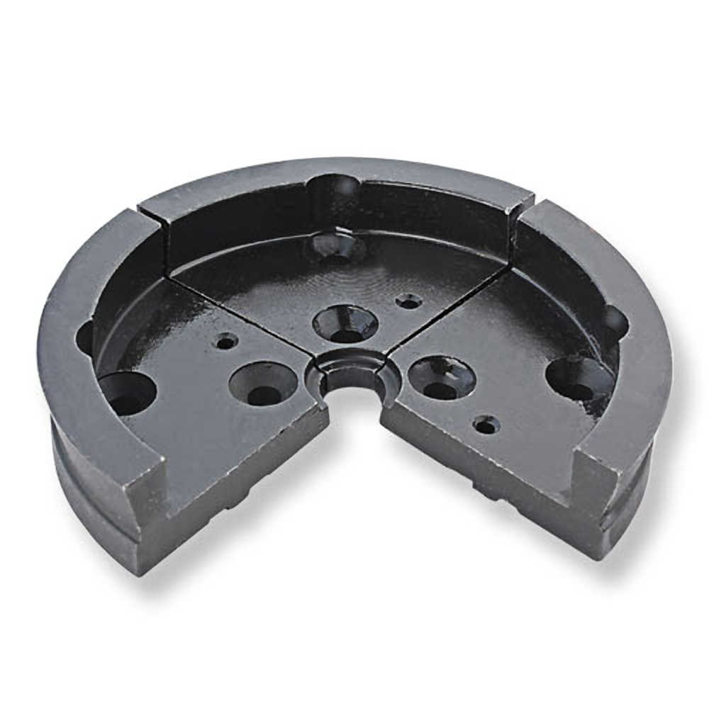 Three smooth metal jaws in a segmented circular form for secure gripping in woodworking lathe chucks and tools use
