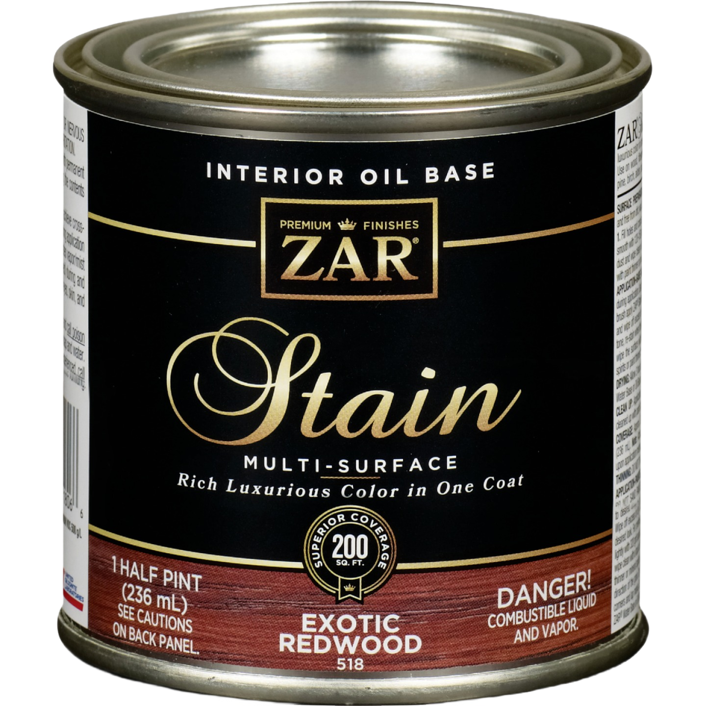 Half pint can of ZAR interior oil base exotic redwood wood stain for interior stains and finishing under $50 collection