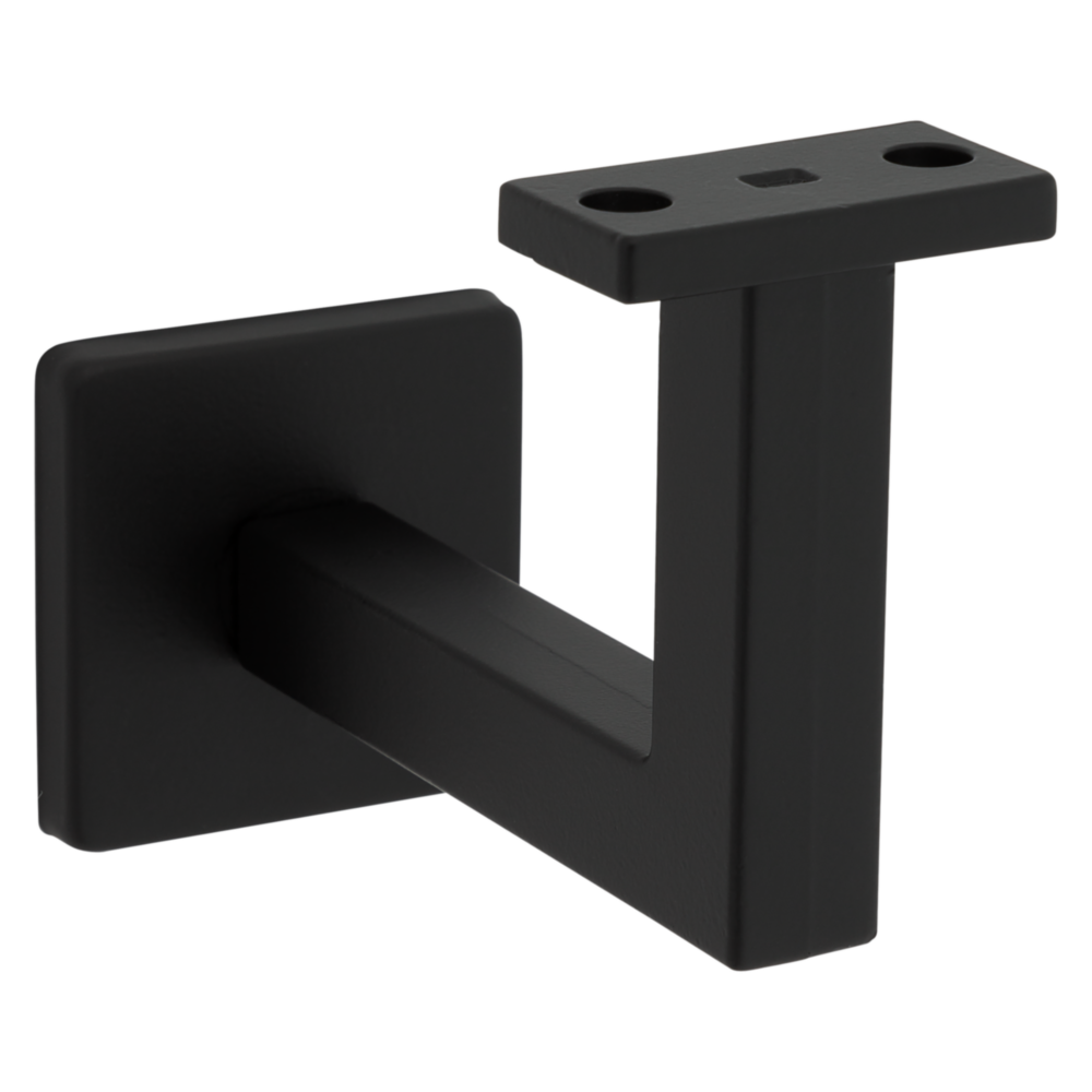 Matte black metal handrail bracket with reed design for shelving and storage organization in home improvement projects