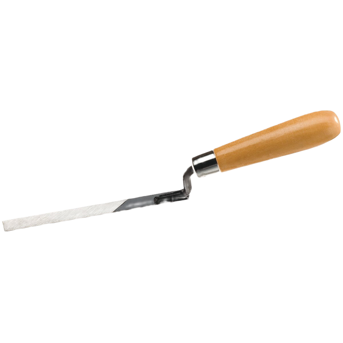 Woodworking tuck pointer tool with serrated metal blade and smooth wooden handle for precise home improvement tasks