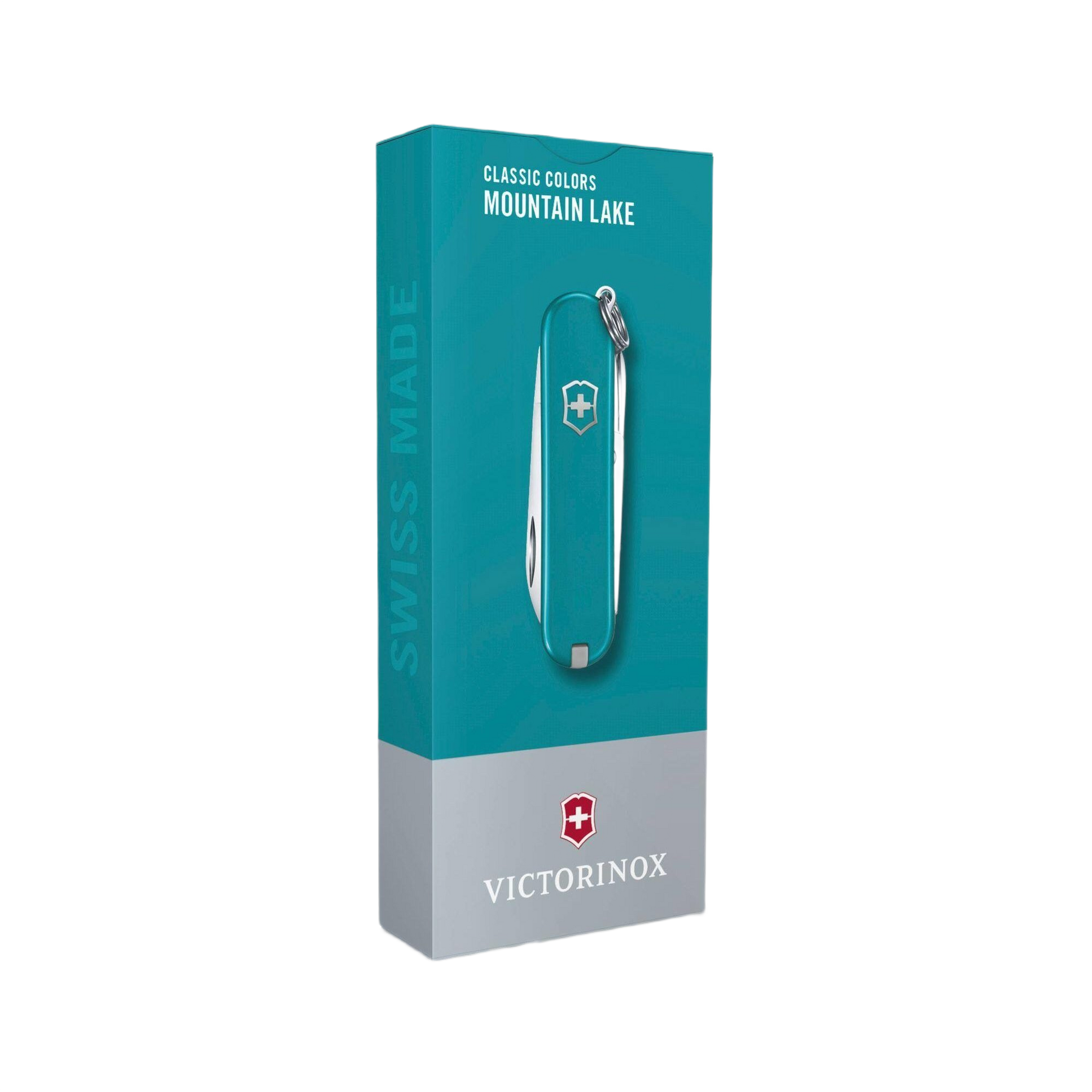 Compact teal Swiss Army pocket knife with keyring and multiple tools for cutting and woodworking under $50 collection