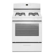 white 30-inch gas range with four burners and large glass oven door in ranges and kitchenware collection
