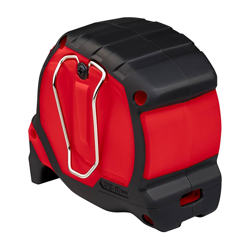 Milwaukee 35ft wide blade tape measure in red and black, designed for accurate measuring in hand and woodworking tools collections