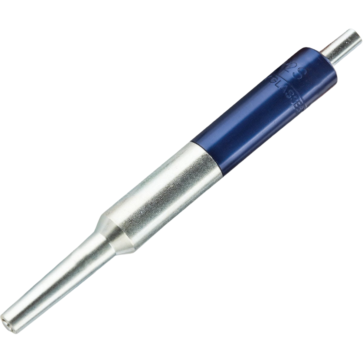 Metal nail punch with blue ergonomic handle designed for precise trim work in tools and home improvement projects