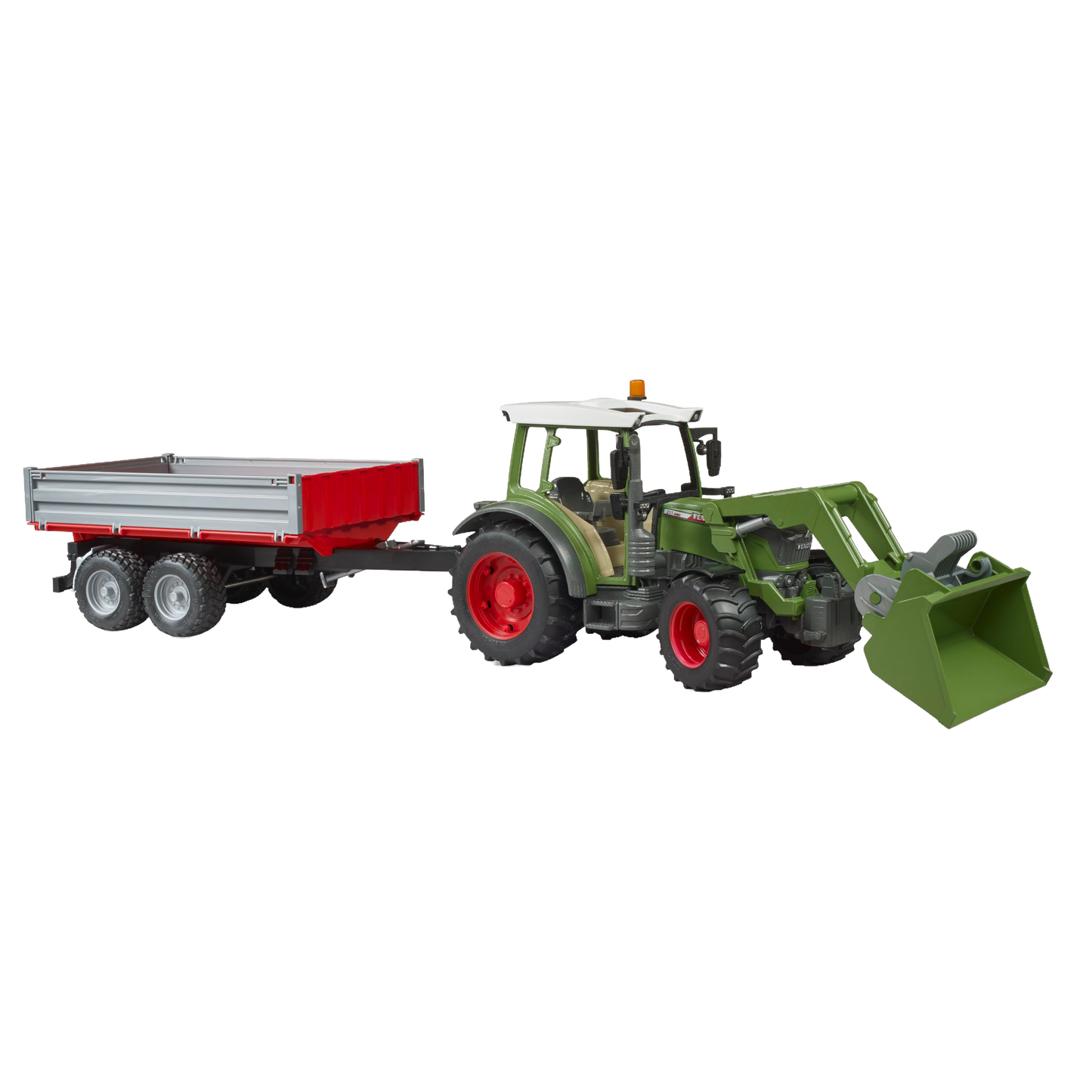 Green detailed toy tractor with front loader and red tipping trailer from Bruder Toys in Vehicles & Remote Controlled Toys collection
