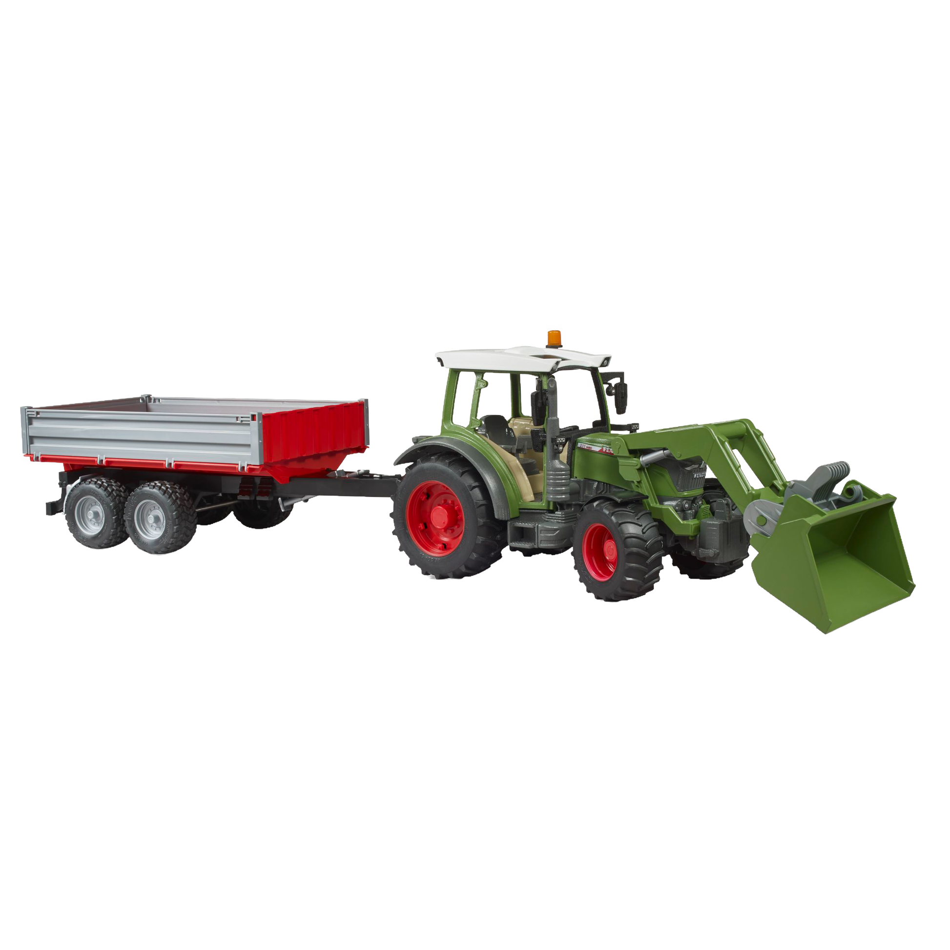Green detailed toy tractor with front loader and red tipping trailer from Bruder Toys in Vehicles & Remote Controlled Toys collection