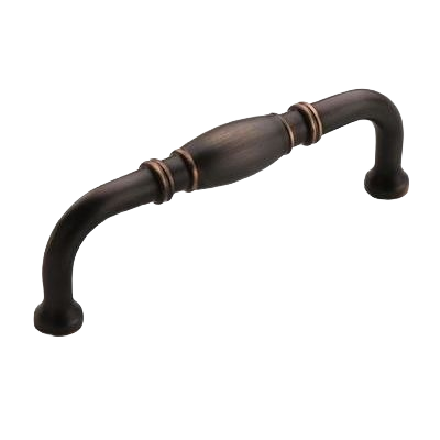 Oil-rubbed bronze cabinet pull with lathe-turned design for furniture and home improvement hardware projects