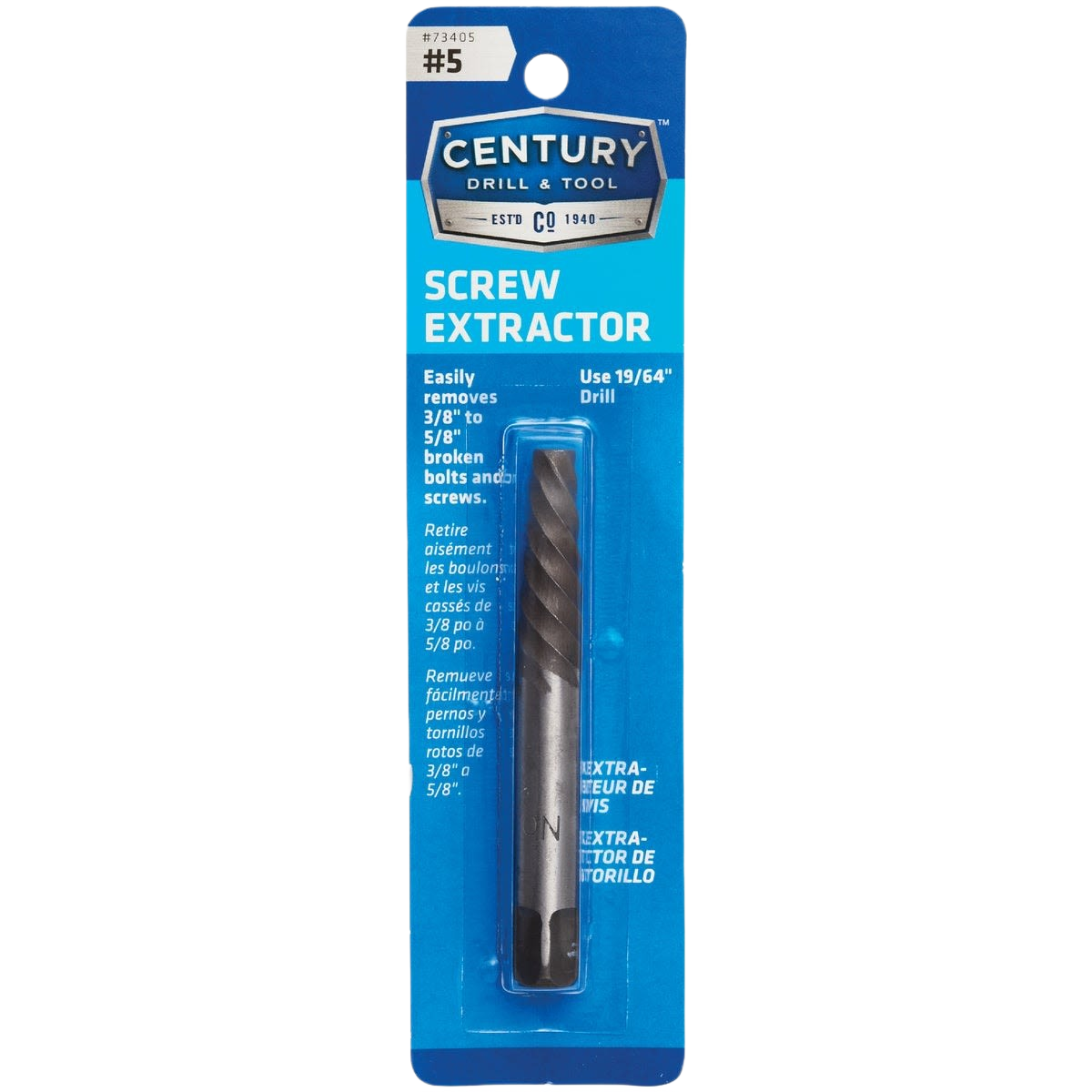 Spiral flute screw extractor in blue packaging designed for removing broken bolts and screws in home improvement tasks