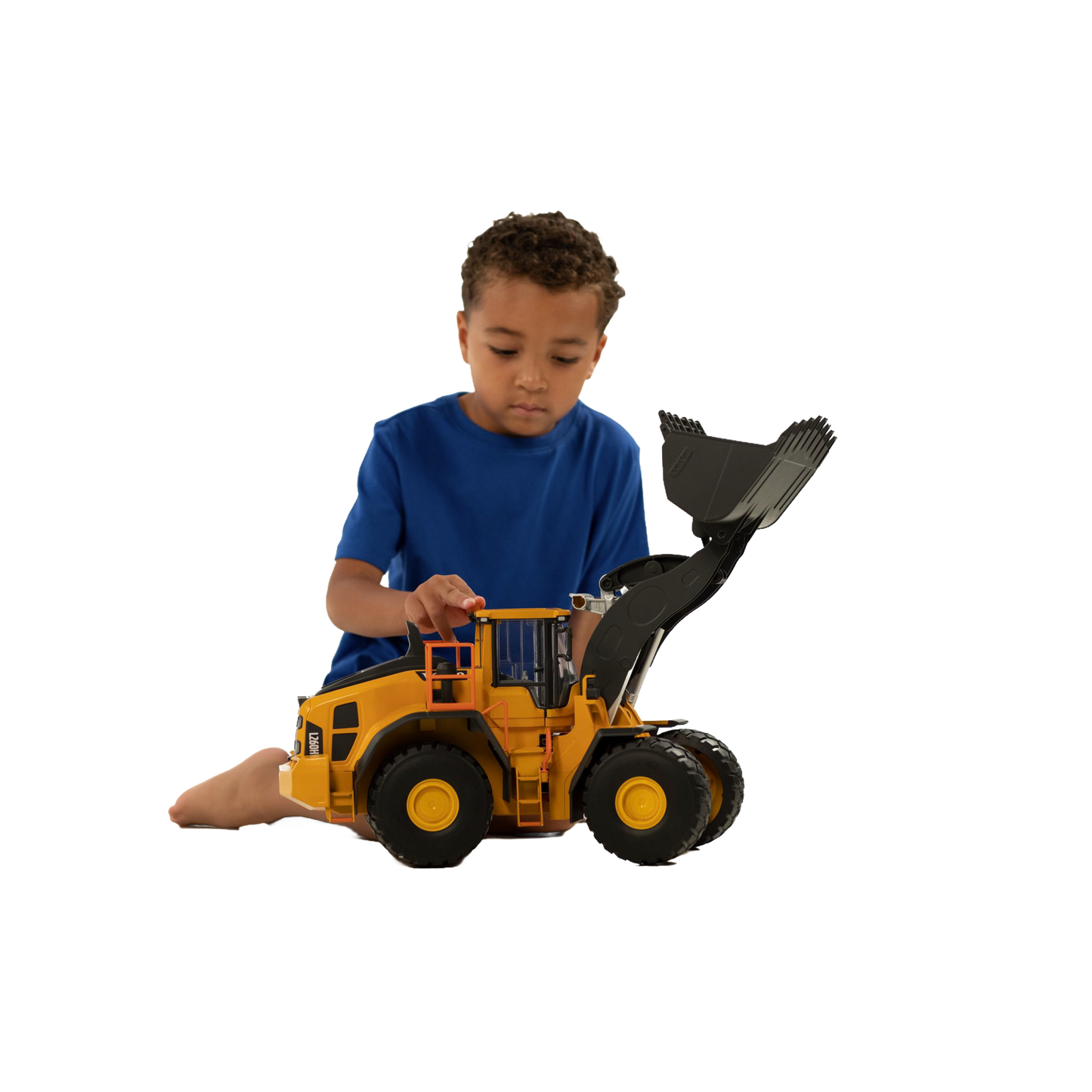 Child playing with yellow Bruder Volvo Wheel Loader toy from Vehicles & Remote Controlled Toys and Bruder Toys collections under $100