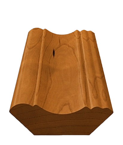 Wooden crown molding piece with smooth curves and natural wood grain for home improvement projects