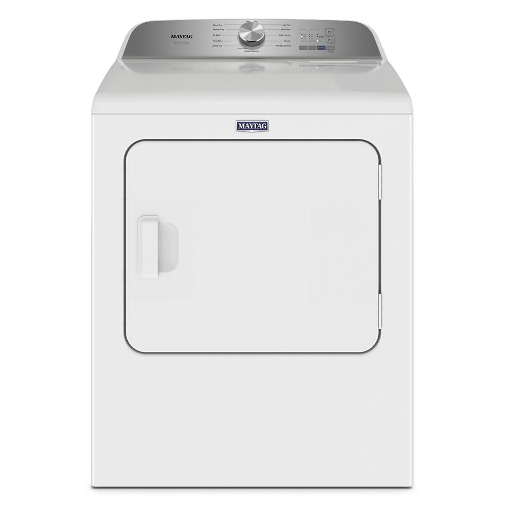 White front-load electric dryer with control dial and digital display from Dryers and Appliances collections