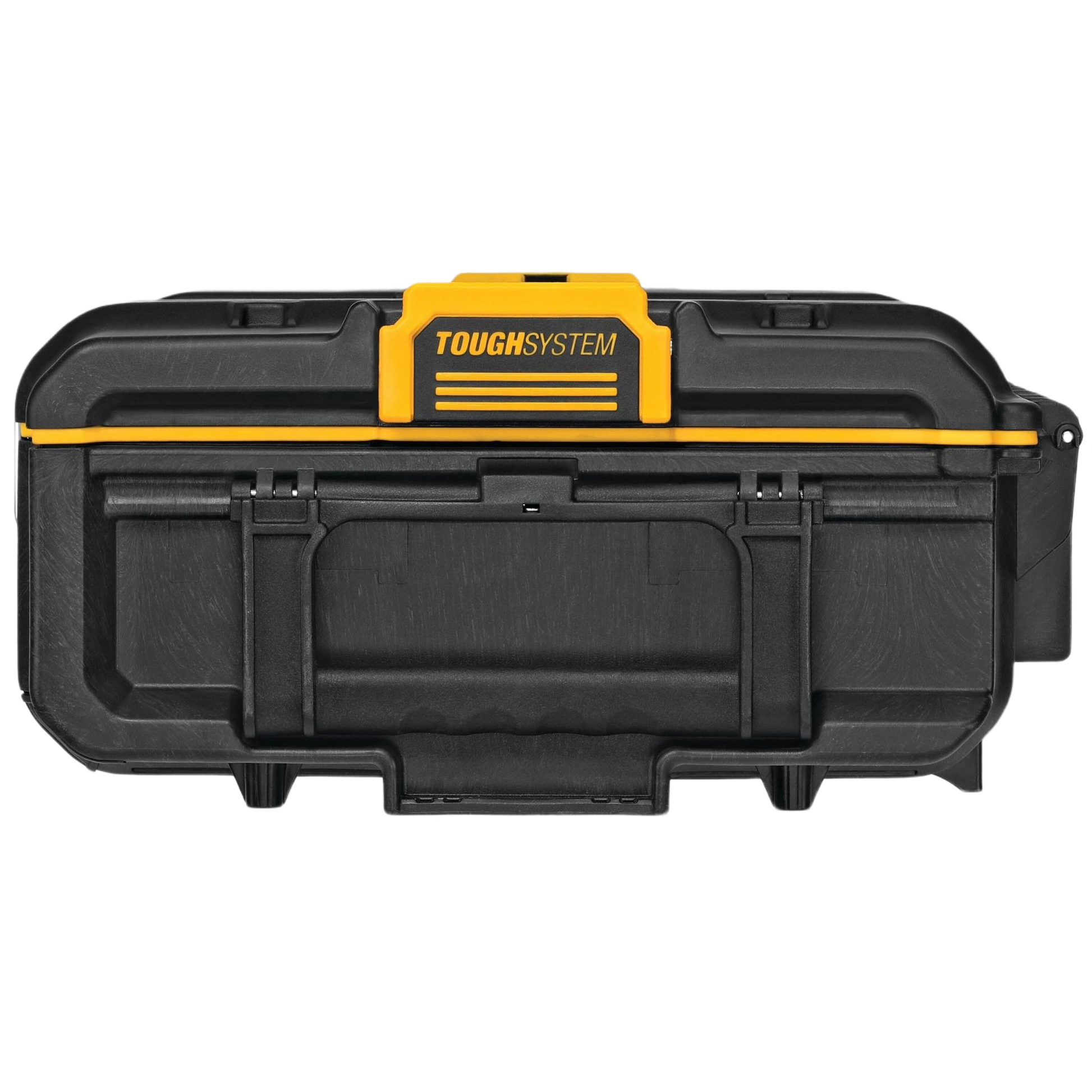 Black and yellow rugged toolbox with durable handle and secure locking system for organizing tools and home improvement gear