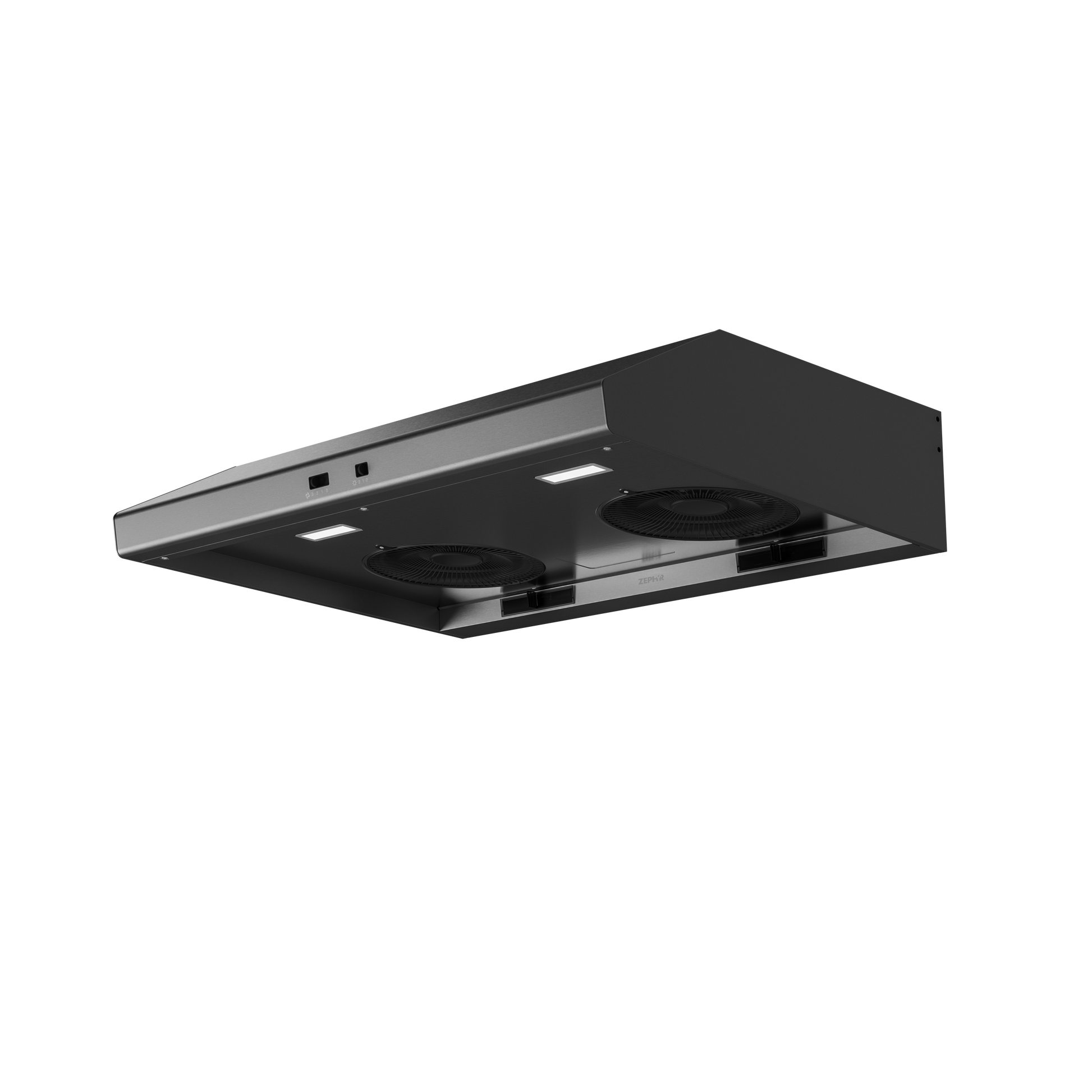 Glossy black under cabinet range hood with dual fans and LED lighting for kitchen and home improvement appliances