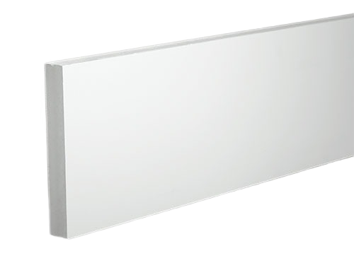 White cellular PVC sheet with smooth surface for moulding, millwork, and lumber building projects in home improvement.