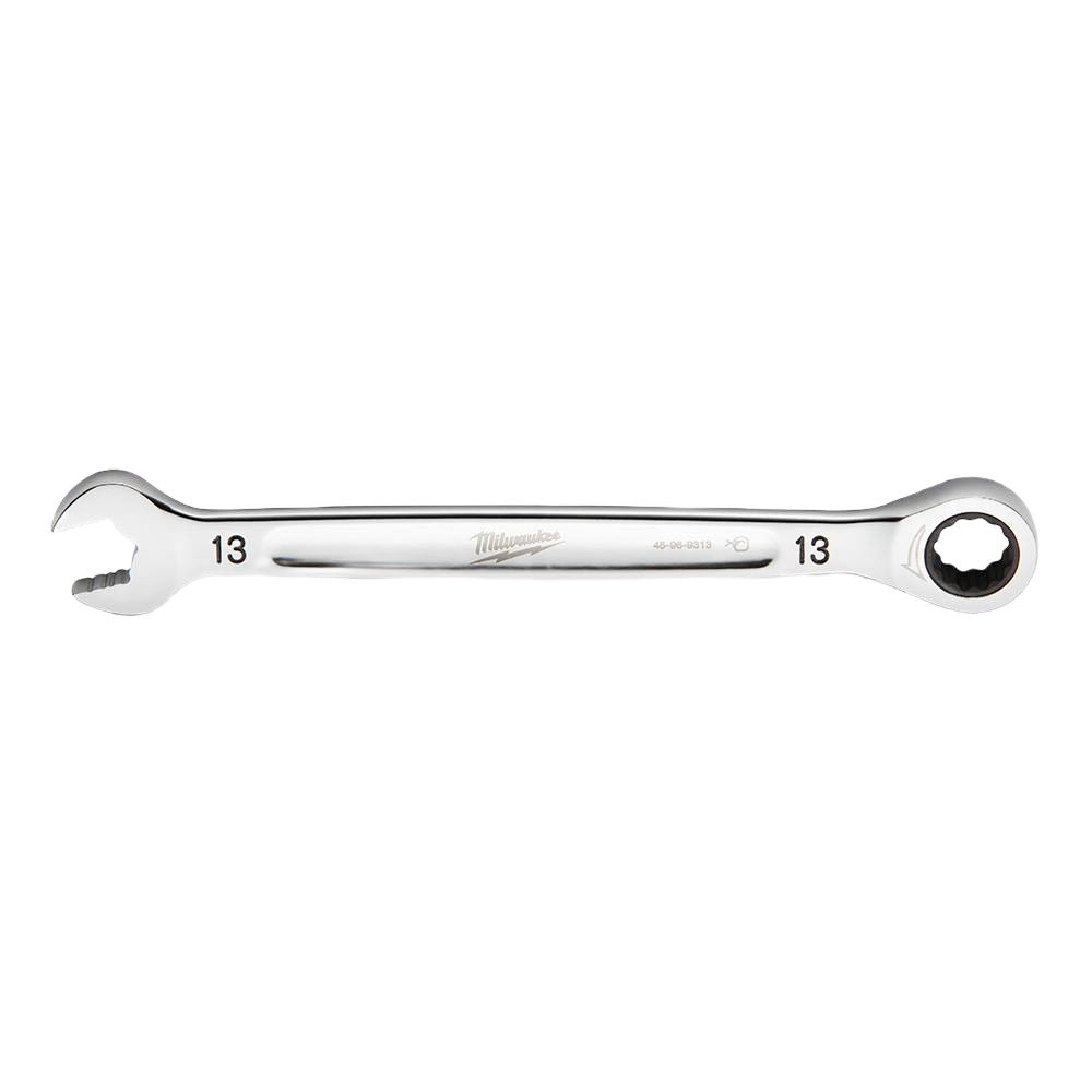 Polished 13mm metric ratcheting combination wrench with open and boxed ends for tools and home improvement tasks