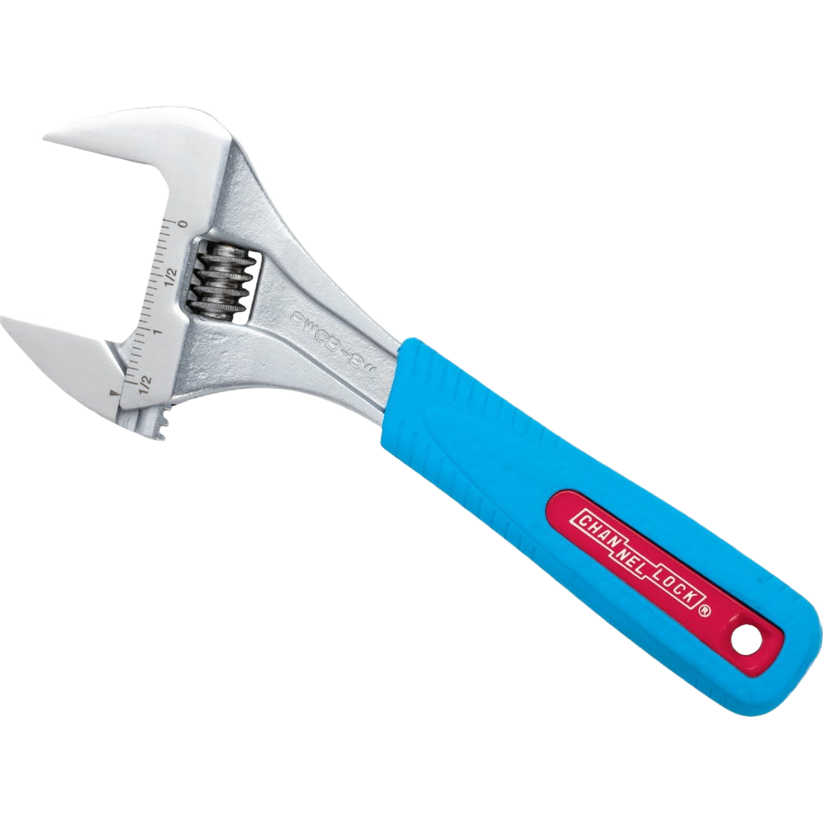 Adjustable wrench with wide jaw and blue grip handle designed for home improvement and tool use tasks