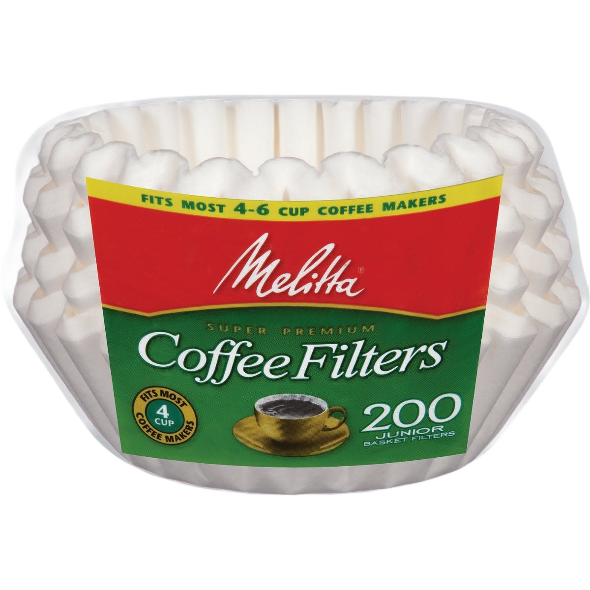 Pack of 200 Melitta Junior Basket coffee filters with textured chlorine-free paper for 4-6 cup brewers in kitchenware collections