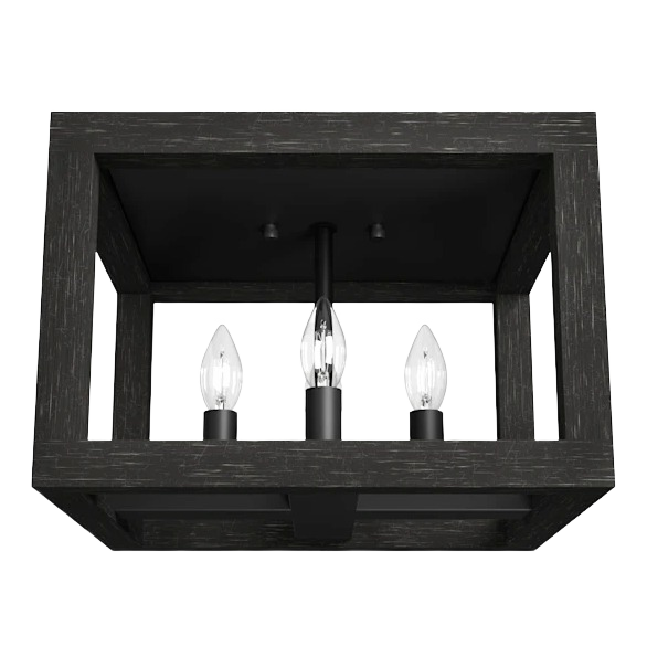 Matte black and dark ash four-light flush mount ceiling fixture for bathroom and home lighting under $100 collection