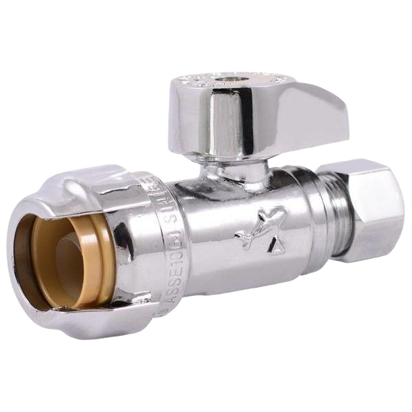 Brass compression push straight stop valve with push-to-connect fitting for plumbing and Pipes & Fittings collections