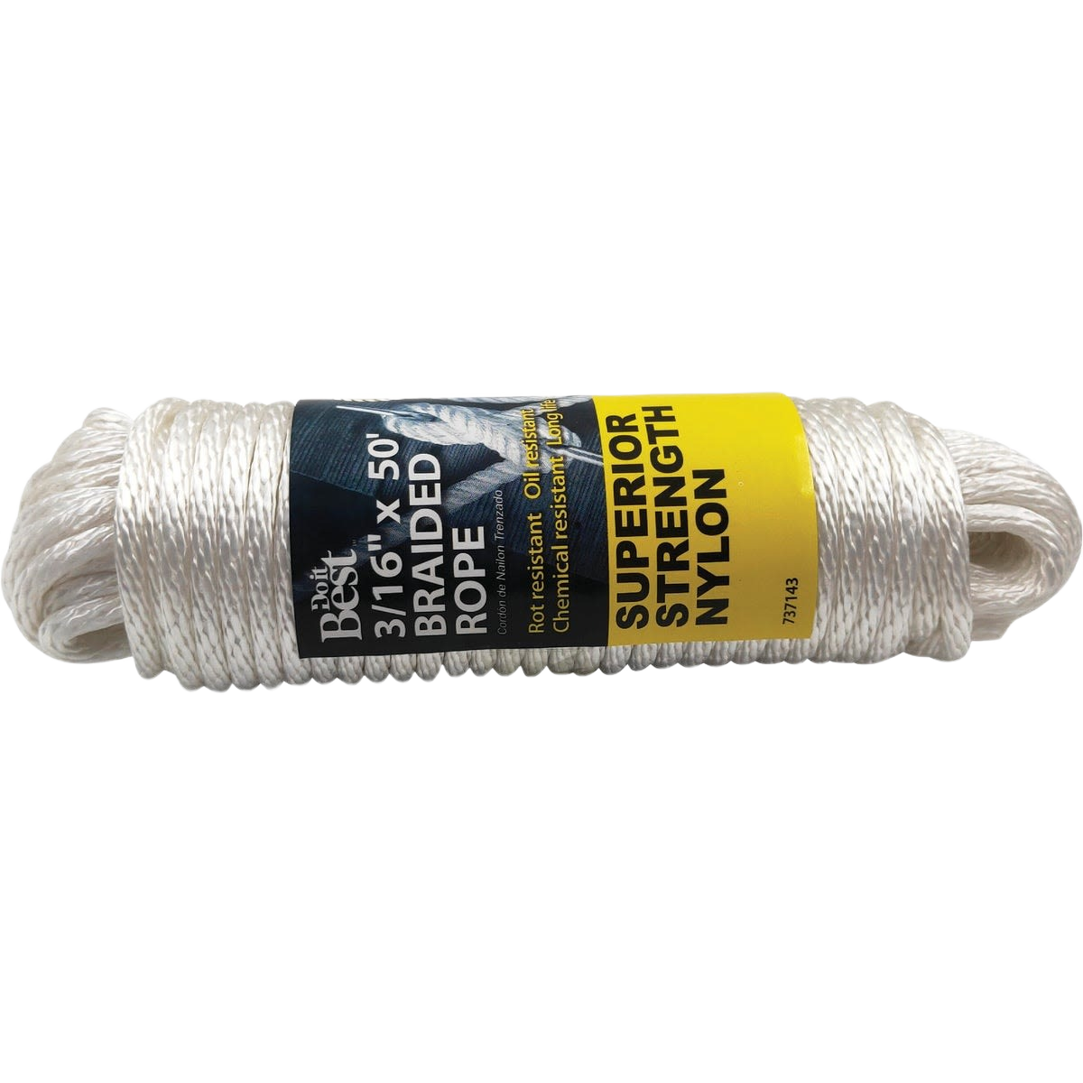 White braided nylon rope pack designed for durable use in home improvement and general utility applications