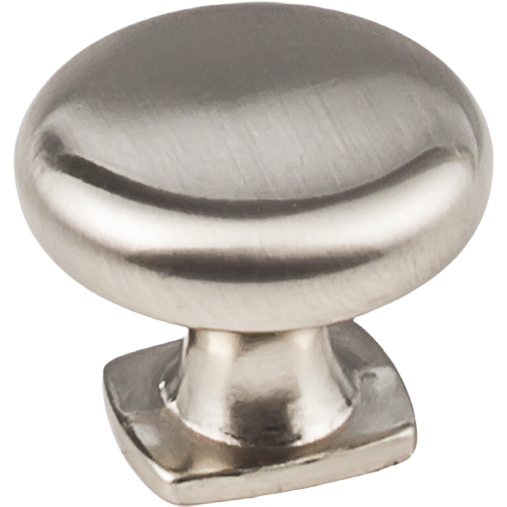 Satin nickel cabinet knob with a smooth rounded top and square base, part of hardware and furniture accessories collections under $50