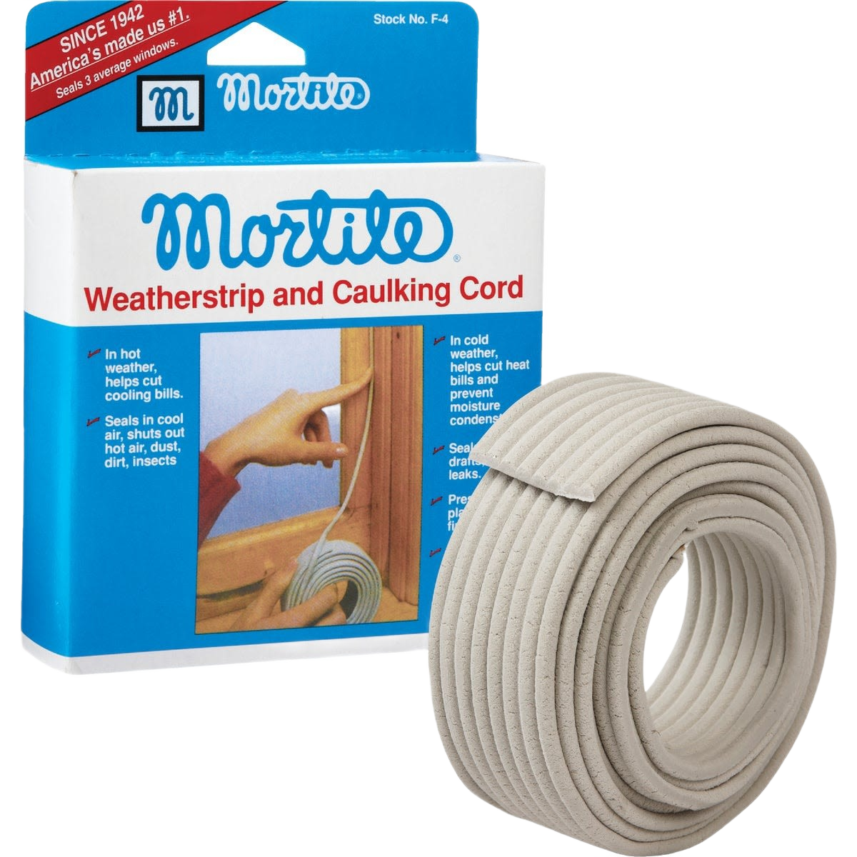 Gray weatherstrip and caulking cord roll with packaging for home improvement hardware and tools collections