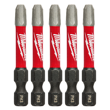 Set of five durable Milwaukee PH3 Phillips impact driver bits in red and black for power tool accessories under $50 collections