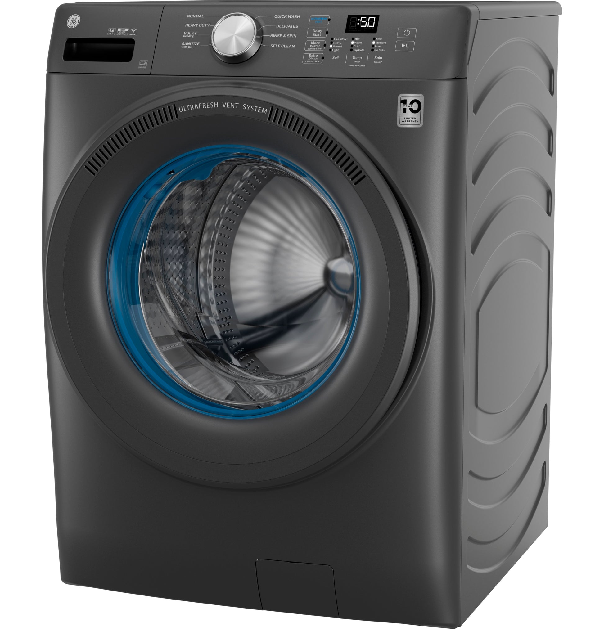 Dark gray smart front load washer with UltraFresh Vent System and digital display from front load washers collection