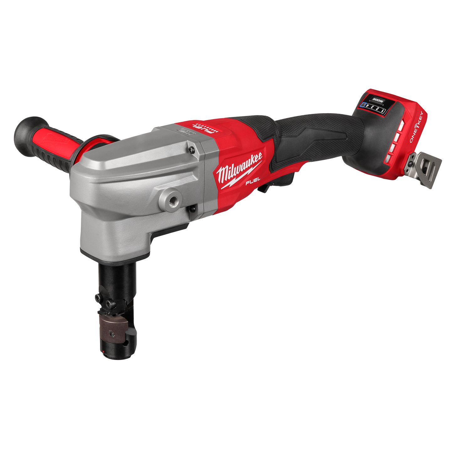 Cordless metal nibbler tool with red and black handle designed for precision cutting in home improvement tasks