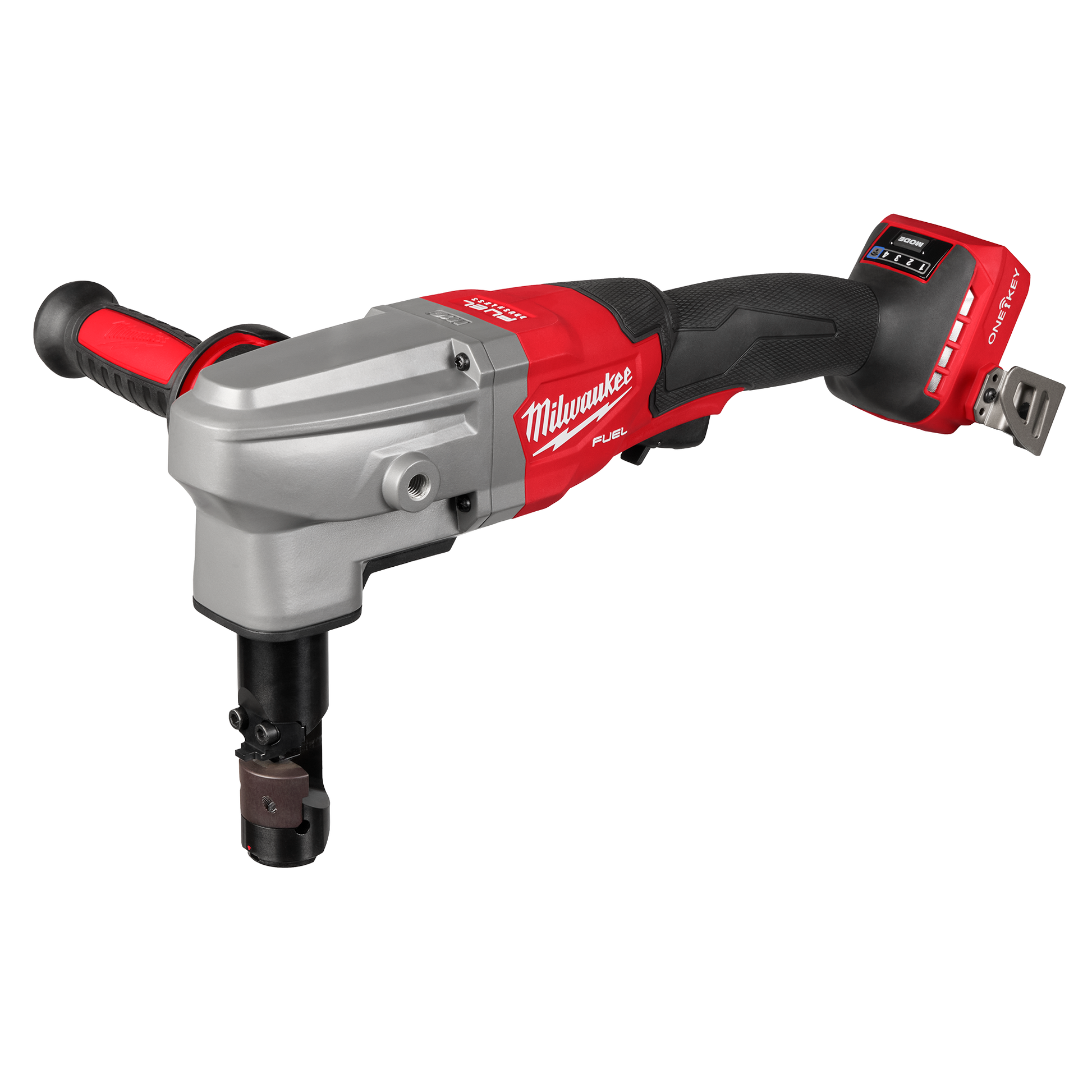 Cordless metal nibbler tool with red and black handle designed for precision cutting in home improvement tasks